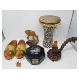 Wood and mosaic mini percussion drum, deer