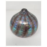 Reptilian iridescent art glass vase signed by