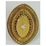 Antique Victorian 14k gold, glass and diamond