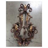 Pair of vintage wrought iron and gilt candelabra