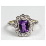 Platinum, 18k gold, amethyst, and diamond ring
