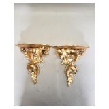Pair of vintage gilt wood wall shelves