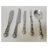 Sterling silver handle carving set,  serving