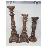 3 composite baroque style candle sticks