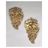 Pair of vintage brass grape plaques