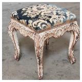French-style hand carved and upholstered ottoman