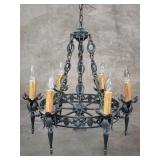 Vintage Spanish-style iron and brass chandelier