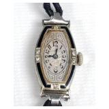 Art Deco 18k white gold, diamond, and black