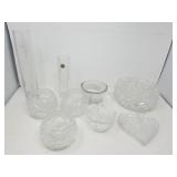 Group of crystal and glass bowls, tray, & vase