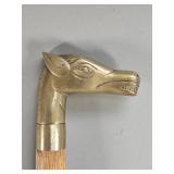 Vintage wood walking stick with brass horse head