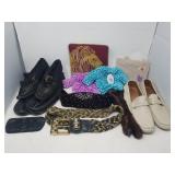 Box of womens shoes, belt, shirt, etc