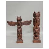 Pair of vintage signed hand carved wood totem