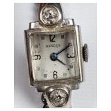 Benrus 14k white gold and diamond manual women's