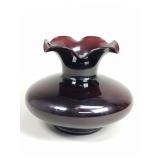 Vintage black amethyst glass vase with ruffled rim