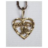 14k yellow gold 'Sweet 16' heart charm/pendant
