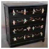 Asian black lacquered chest of drawers with