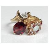 Vintage 14k yellow gold, diamond, opal, and