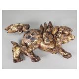Antique Chinese gilt wood foo dog statue