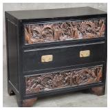 Vintage Chinese carved wood 3-drawer chest