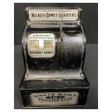 Vintage Uncle Sam's 3-coin register bank