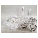 Group of crystal and glass bowl, vase, candle