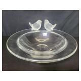 Lalique style bowl with two frosted birds
