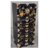 Chinese black lacquered and hand painted chest