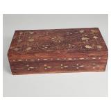 Indian teak trinket box with brass inlaid