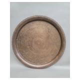 Vintage Persian engraved round brass tray.