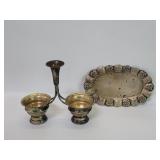 Silver 800 double salt cellar and toothpick