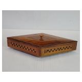 Vintage walnut inlaid marquetry trinket box