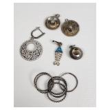 Sterling silver pendants/charms, ring, and earring