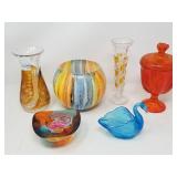 Group of glass bowl, candy dish, & vases