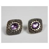 Sterling silver and amethyst stud earrings