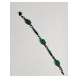 Vintage sterling silver, green glass cabochon,