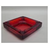 Vintage ruby glass square ashtray