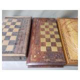Three vintage carved wood and inlaid board games