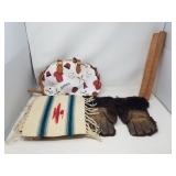Southwest-style rugs, handbag, & leather gloves