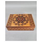 Vintage Polish pyrography decorated wood trinket