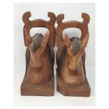 Pair of vintage carved wood horse bookends