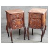 Pair of antique French carved walnut nightstands