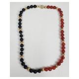 14k gold, onyx, and red carnelian bead necklace