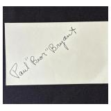 Paul "Bear" Bryant signed paper