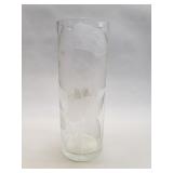 Signed etched glass vase