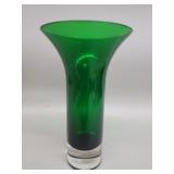 Modernist style trumpet mouth green glass vase