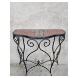 Mosaic tile top console table with wrought iron