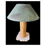 Vintage copper, wood and stone table lamp