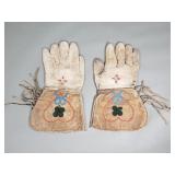 Pair of Native American beaded leather gloves