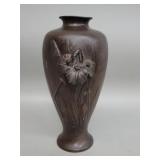 Art Nouveau style brass vase with floral  relief