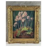 Vintage oil on canvas panel floral still life